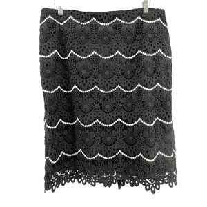 Talbots Black Guipure Lace Pearl Embellished Pencil Skirt Women 14 Scalloped Hem